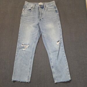 Twelve by On Twelfth Straight Leg Jeans Womens 27 Light Wash Distressed Raw Hem